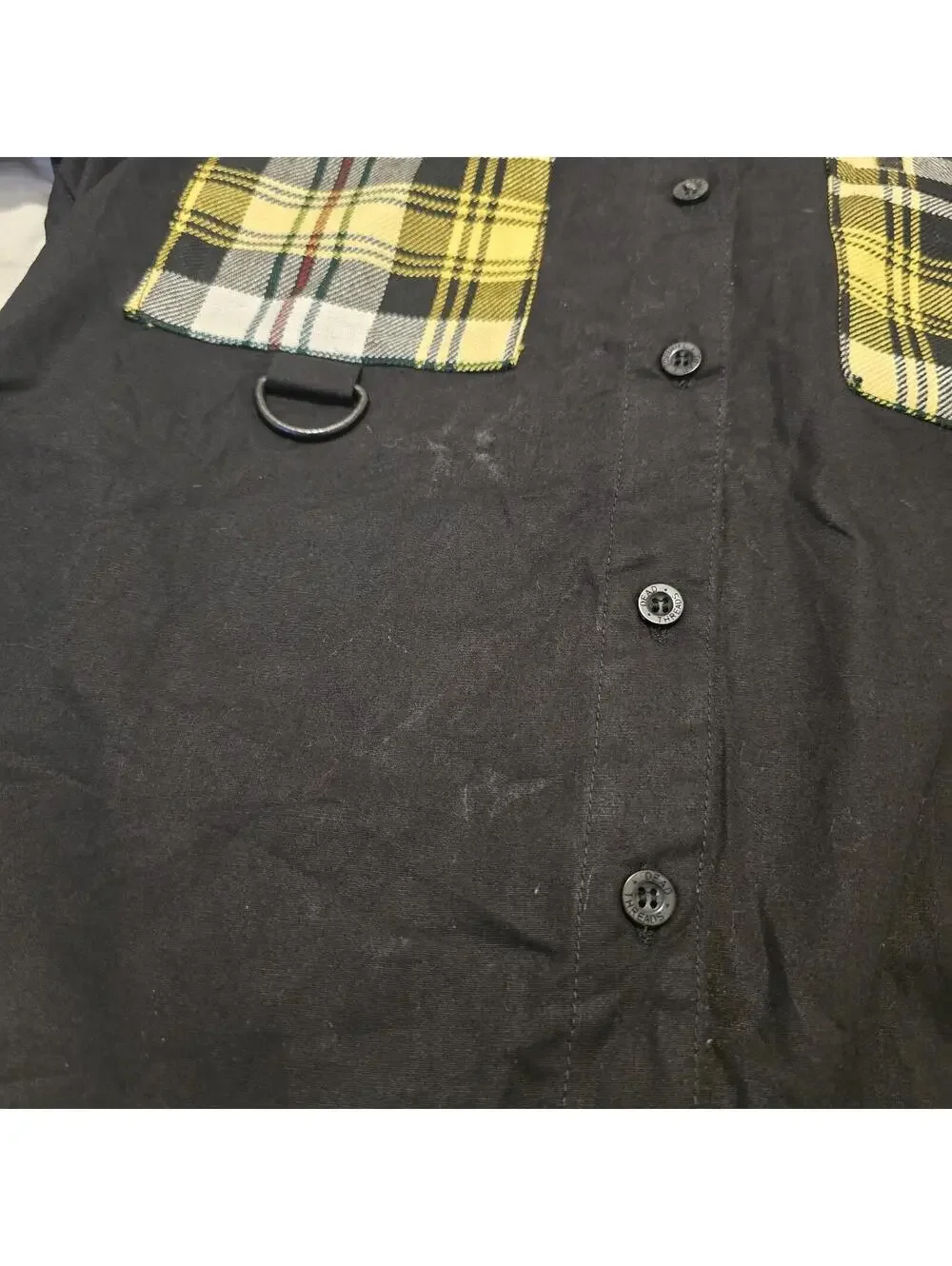 Dead Threads Women's Black Yellow Tartan Plaid Punk Blouse Sz M Collared Alt - Picture 9 of 12